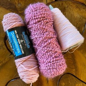 Pink Yarn Assortment Bundle of Three - Vintage Different Shades and Texture
